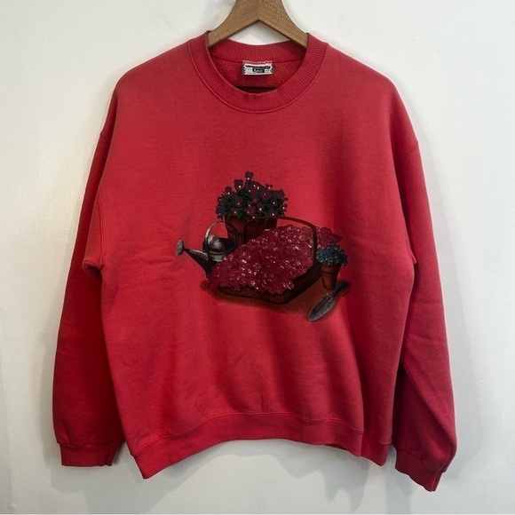 Women’s Vintage Lee Pink Gardening Floral Crewneck Sweatshirt Size Large - Picture 1 of 8